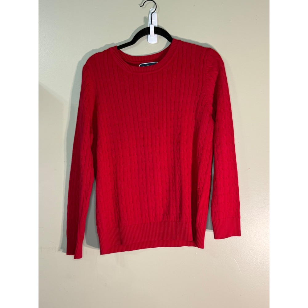 Karen Scott Red Cable Knit Cotton Sweater Petite XL PXL Long Sleeve Crew Neck